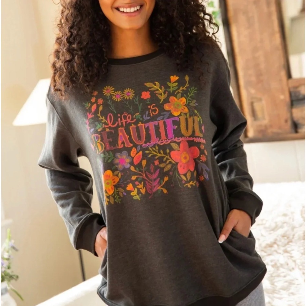 Natural Life Life is Beautiful Pullover Crewneck Sweatshirt Size M